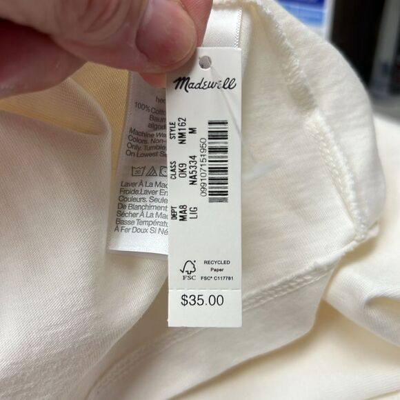 Madewell NM162 Cream Garment-Dyed All day Crewneck Tee Medium NWT - Picture 8 of 10